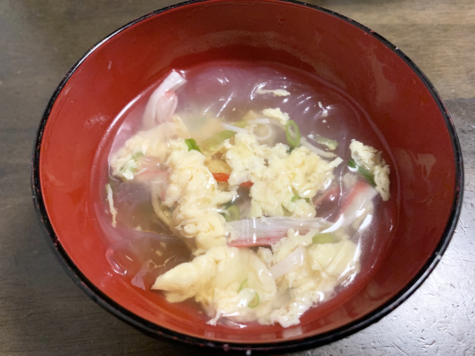 簡単レシピ　スープレシピ　春雨カニ玉スープ