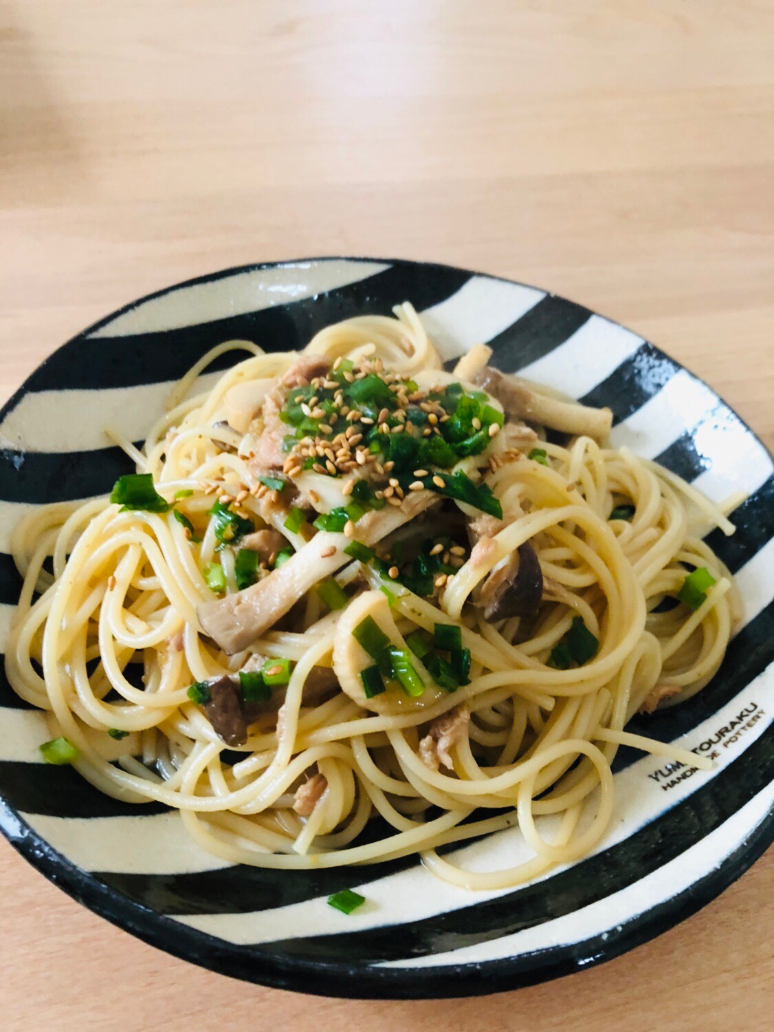 シーチキンとエリンギの柚子風味和風パスタ