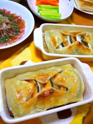 鴨と野菜のパイ乗せロースト
