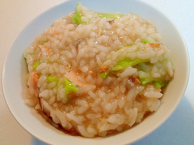 ❤麺つゆで　椎茸と鮭と白菜の雑炊❤