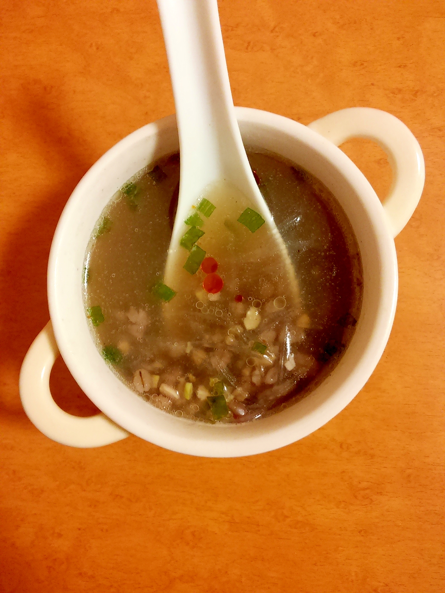 レンジで♪食べるスープ♪三十雑穀と春雨の中華スープ