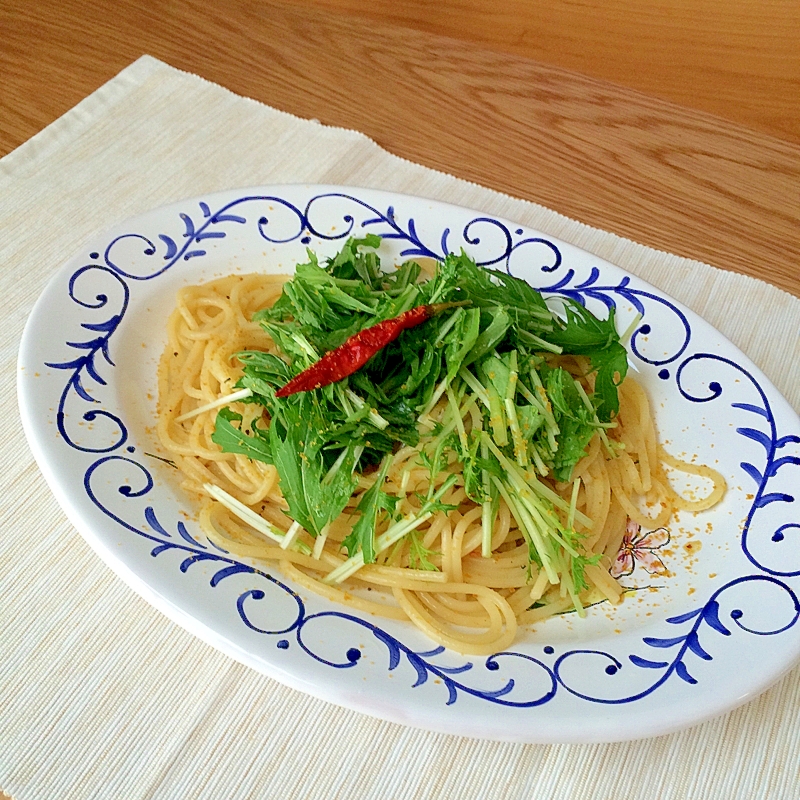 水菜とカラスミのペペロンチーノ
