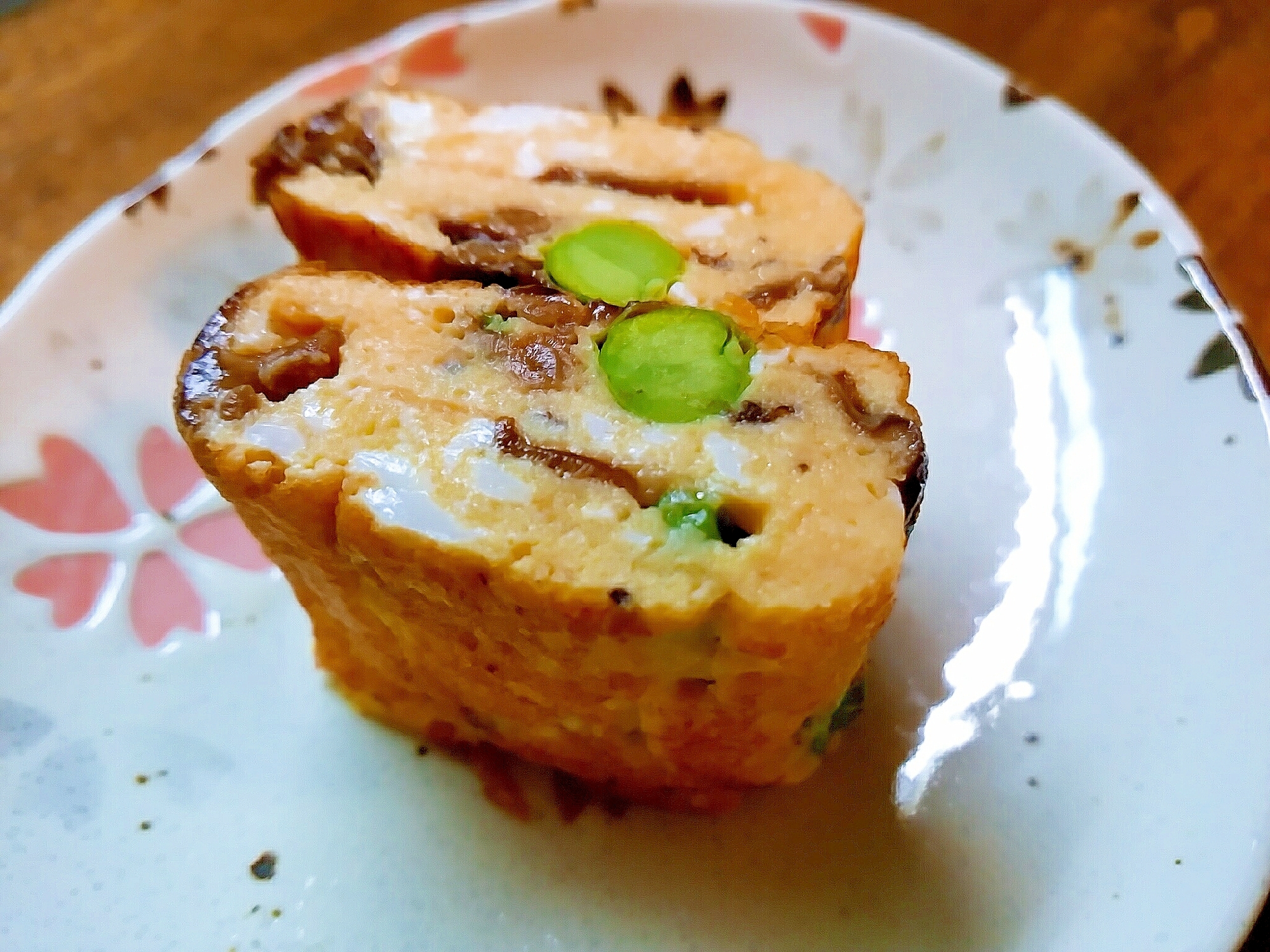 卵１個☆なめ茸とグリーンピースのふわふわ卵焼き