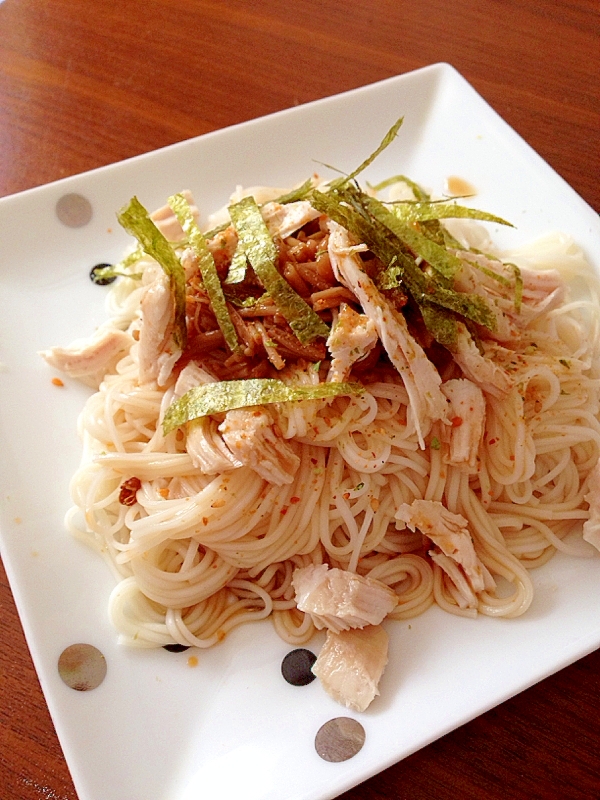 なめたけと鶏胸肉の柚子青じそ風味そうめん