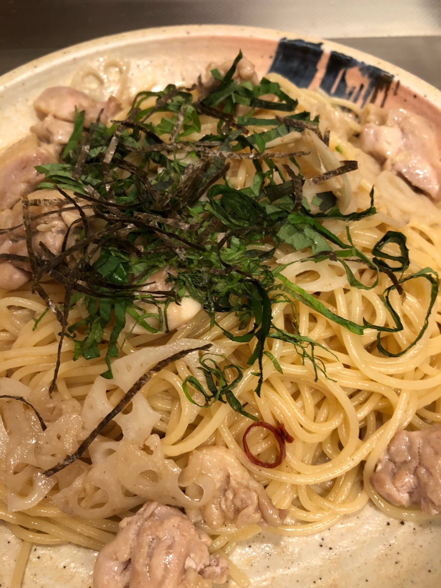 鶏とレンコンの和風パスタ^_^