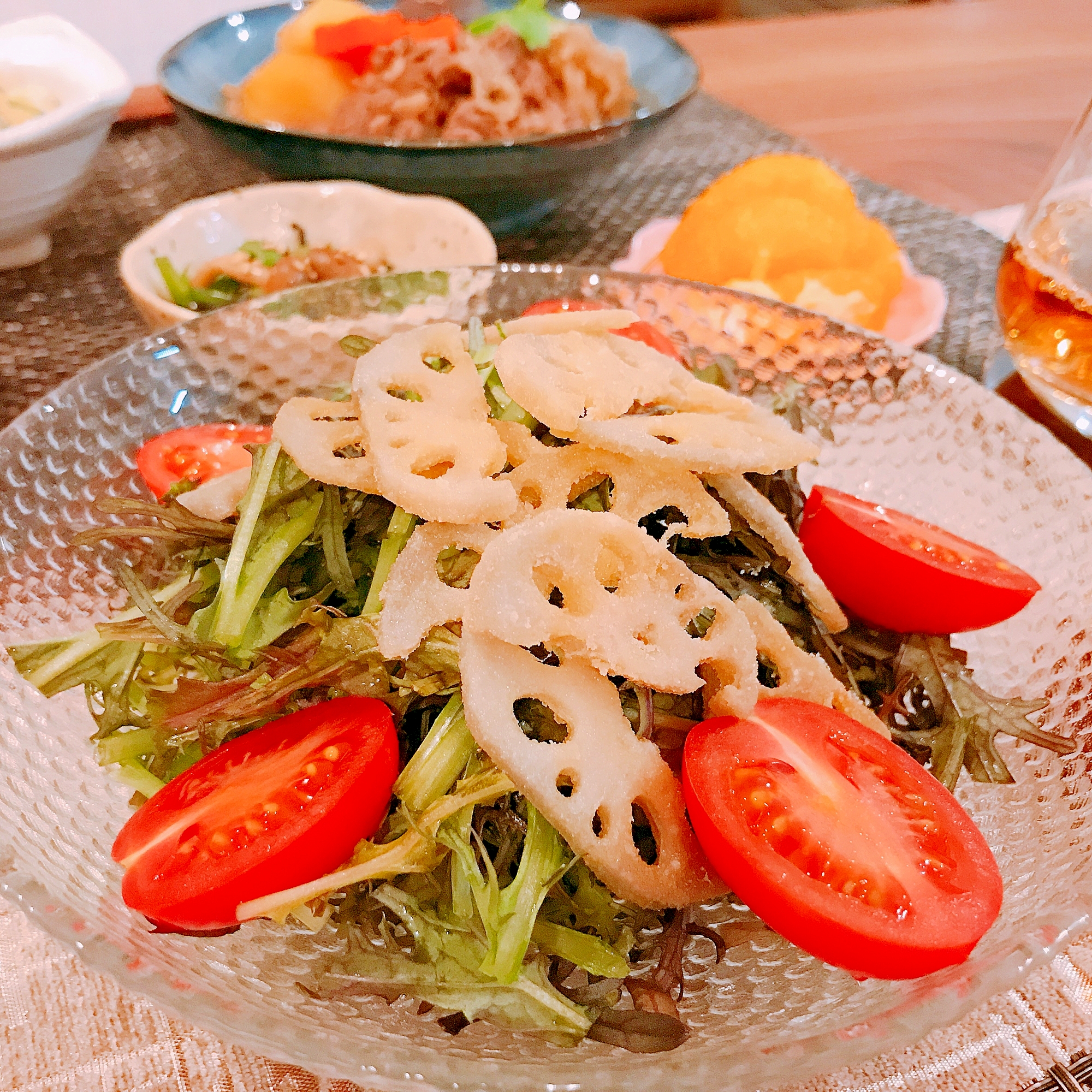 蓮根チップと水菜のサラダ☆