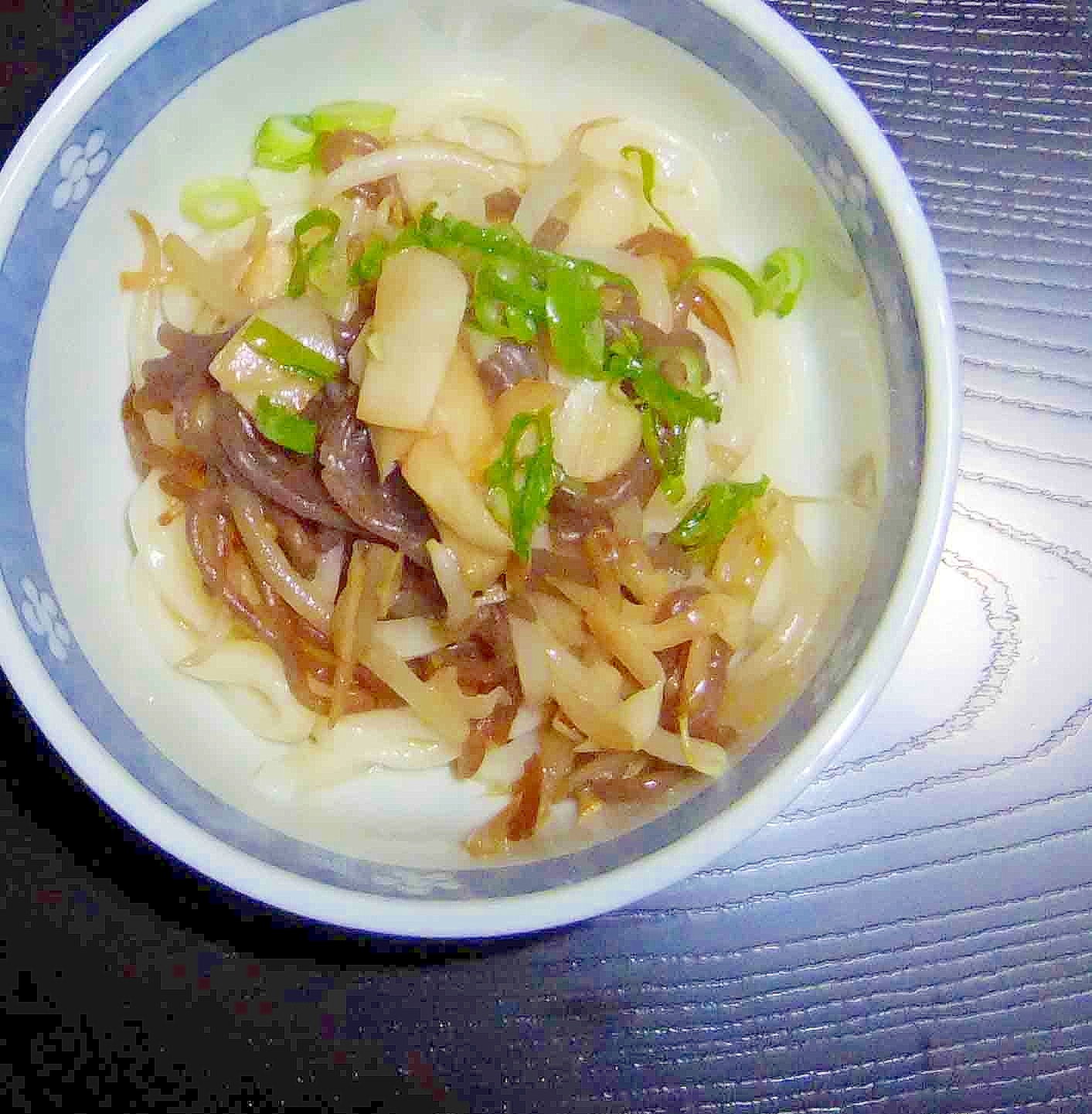 モヤシ炒め柚子味噌ぶっかけうどん