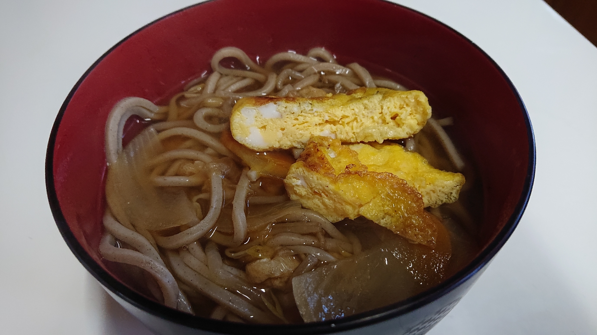 野菜炒めと卵焼き入り蕎麦☆