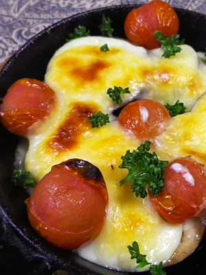 グリルパンで、茄子トマトのマリボー焼き