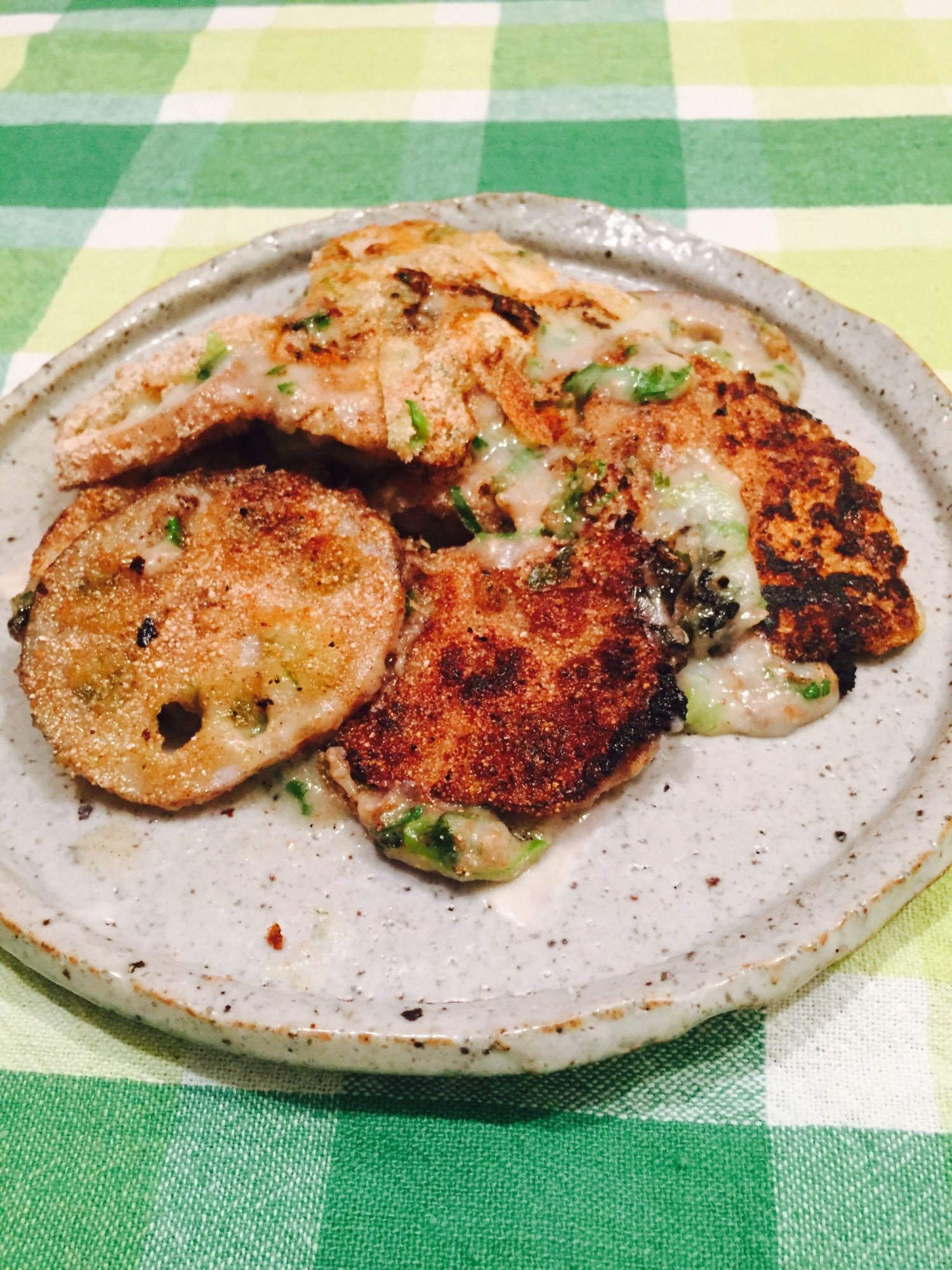 蓮根のもんじゃ焼き風