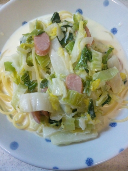 白菜と青梗菜のトロトロクリームパスタ