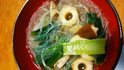 春雨と椎茸とちくわと小松菜のスープ