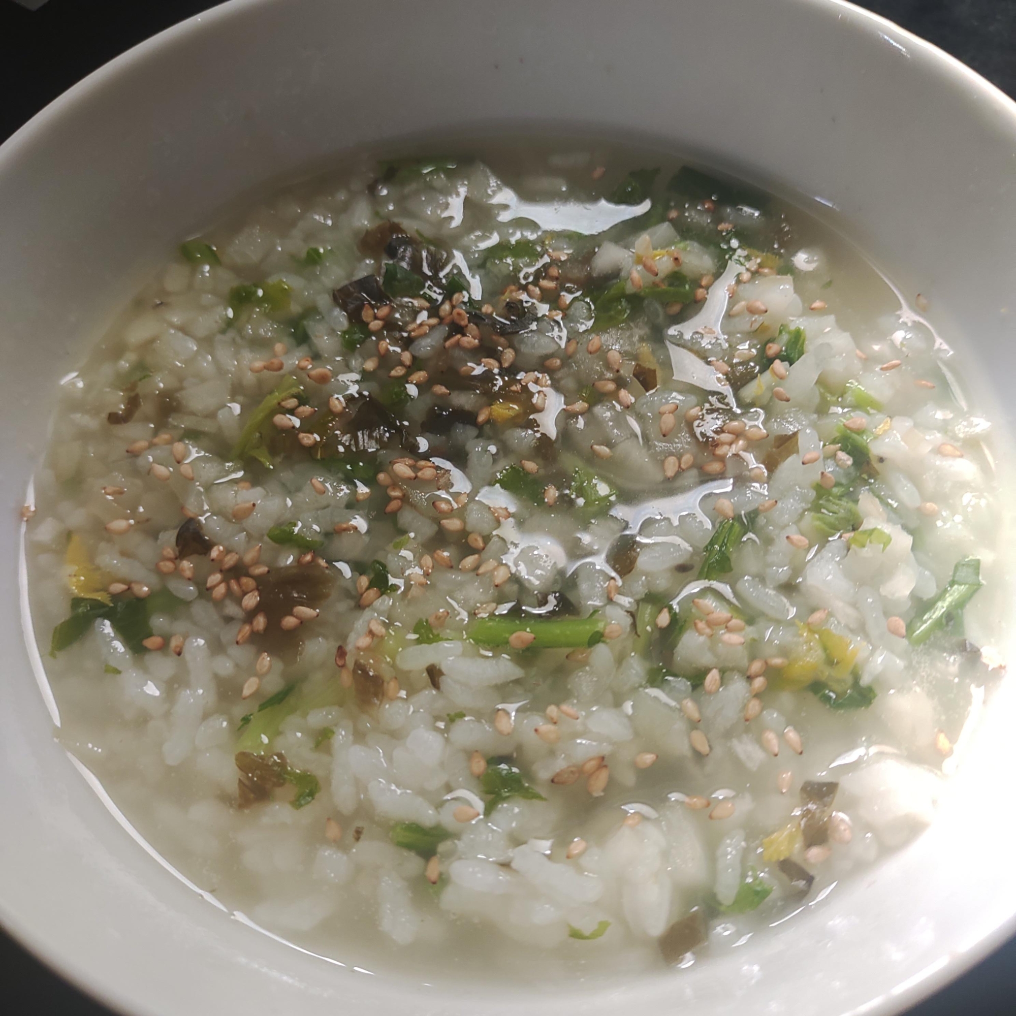 大根、かぶの葉、高菜漬けの雑炊