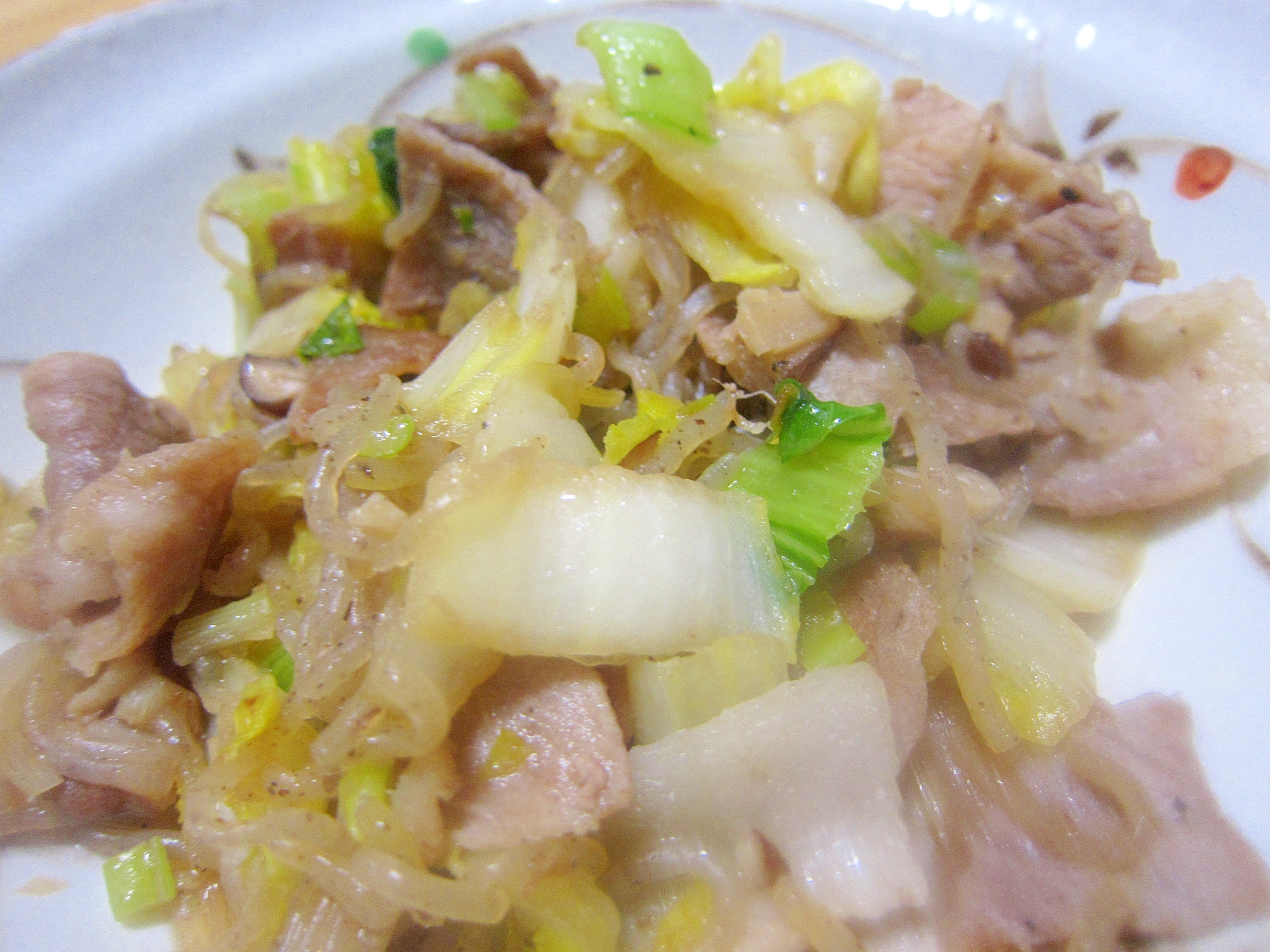 白菜とチンゲン菜と豚肉としらたきの味醂醤油グリル