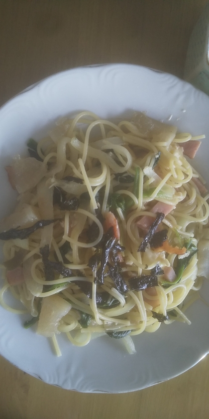 めんつゆで☆ベーコンとほうれん草の和風パスタ