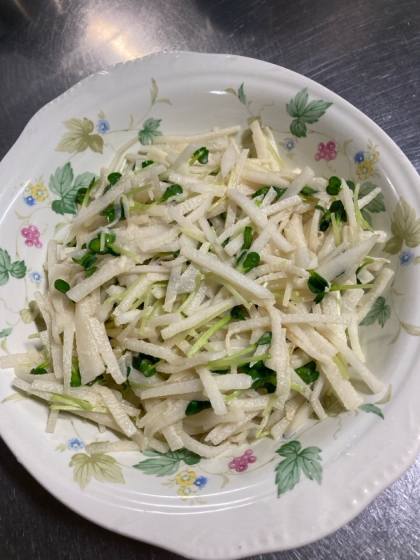 生の大根、かいわれ、わさびのトリプルピリッサラダですね♪
美味しくできました♪