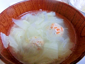 つくねと白菜と春雨のお鍋～ラーメンスープ風