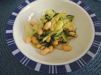 水菜とキャベツと水煮大豆のお浸し