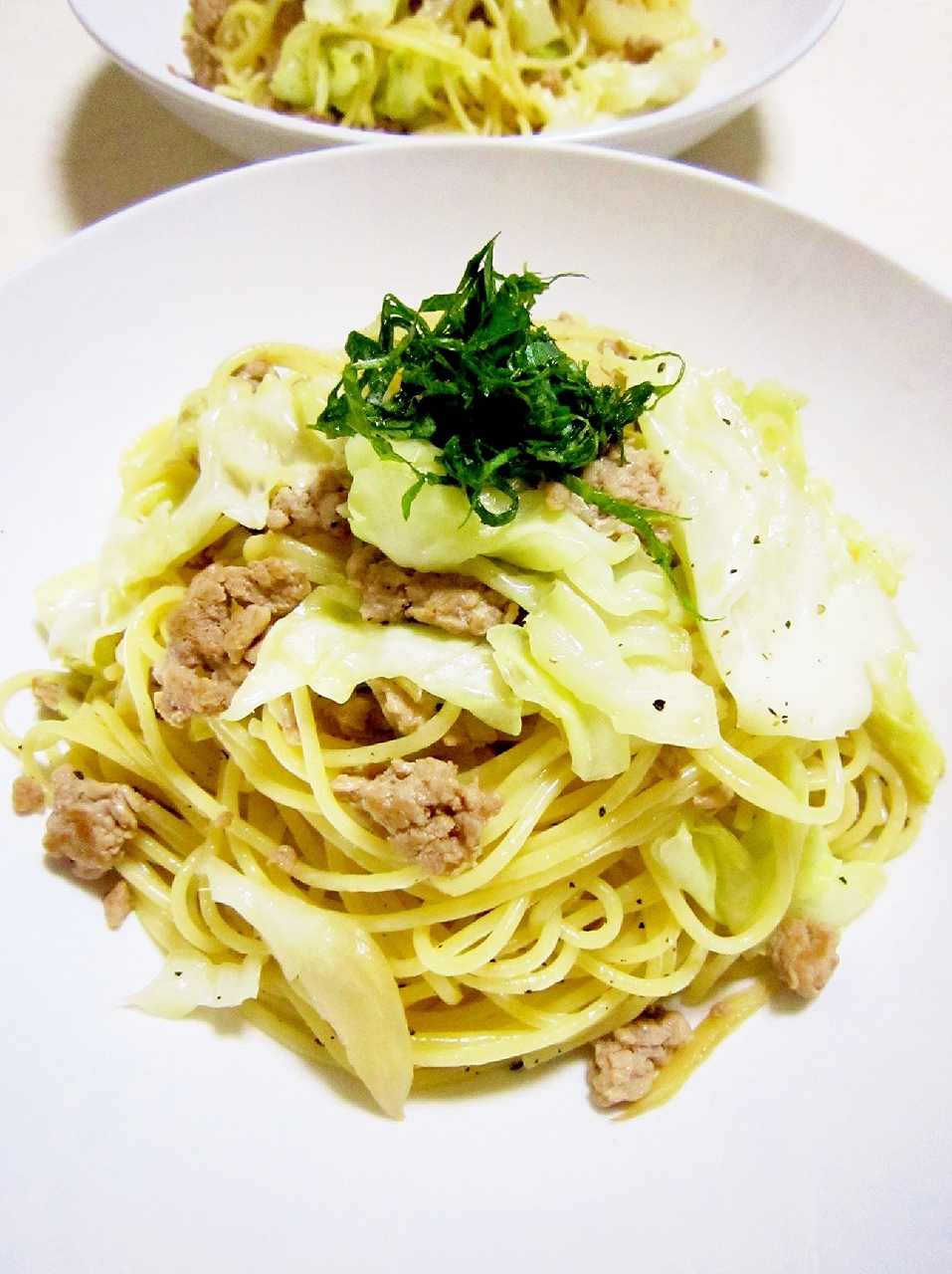 簡単うまっ☆キャベツとひき肉の和風パスタ