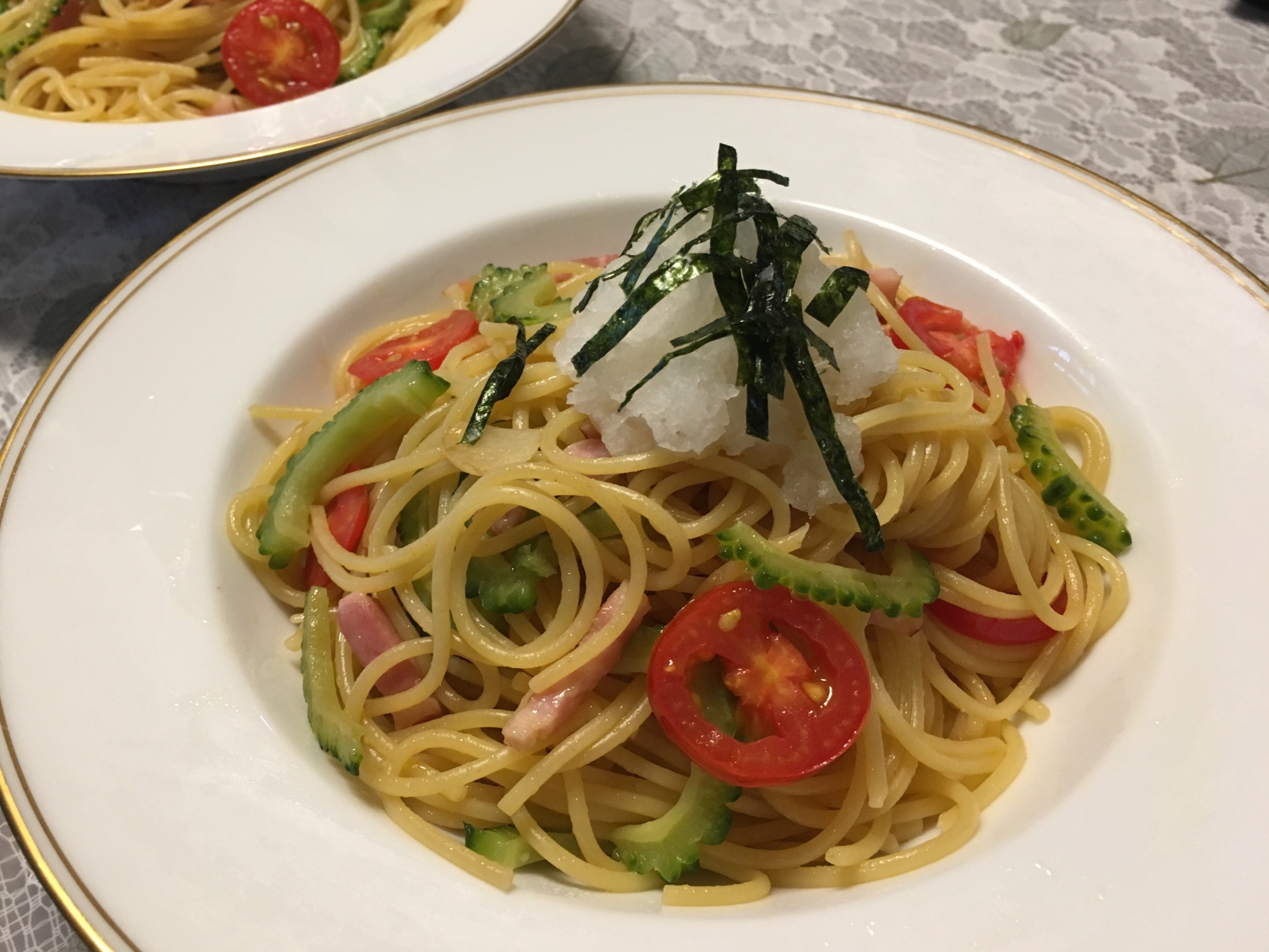 麺つゆで★ゴーヤとベーコンの和風パスタ！