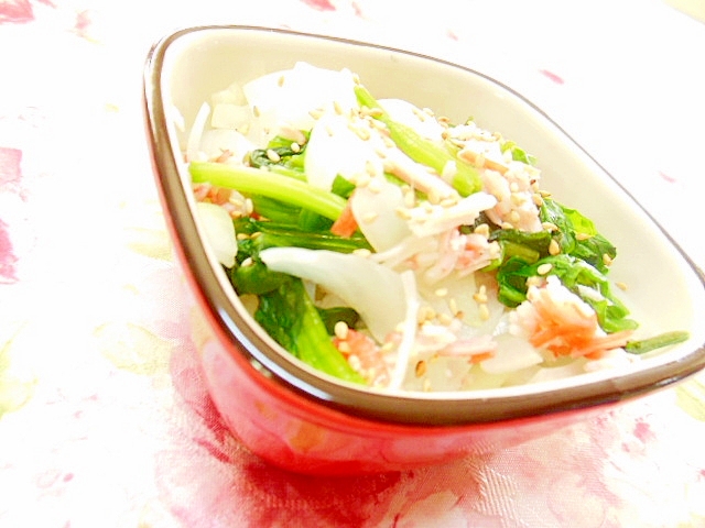 ❤ほうれん草と新玉葱とカニかまのカニ酢和え❤