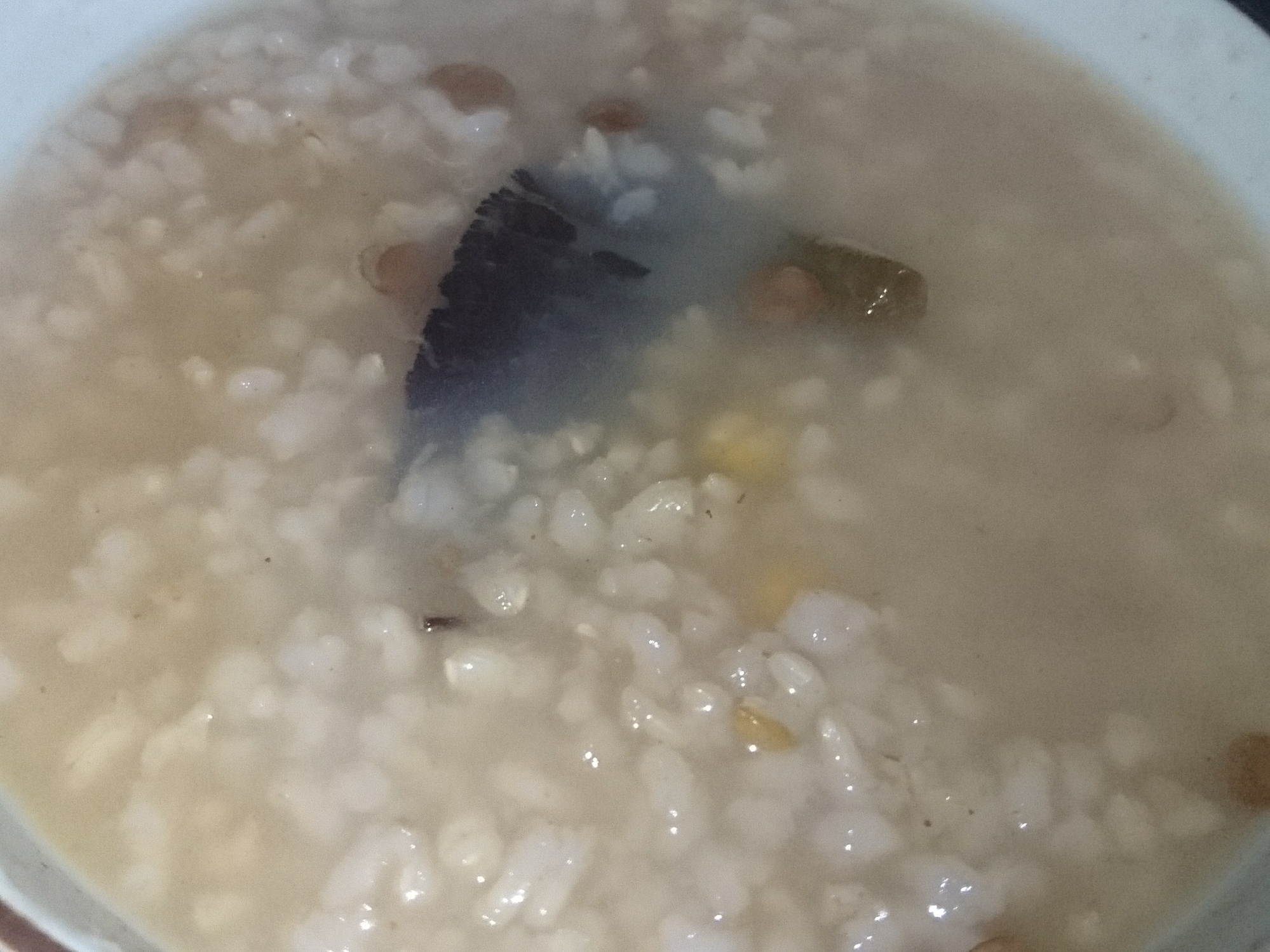 即席麺粉末スープ皮付レンズ豆コーン昆布玄米ご飯お粥