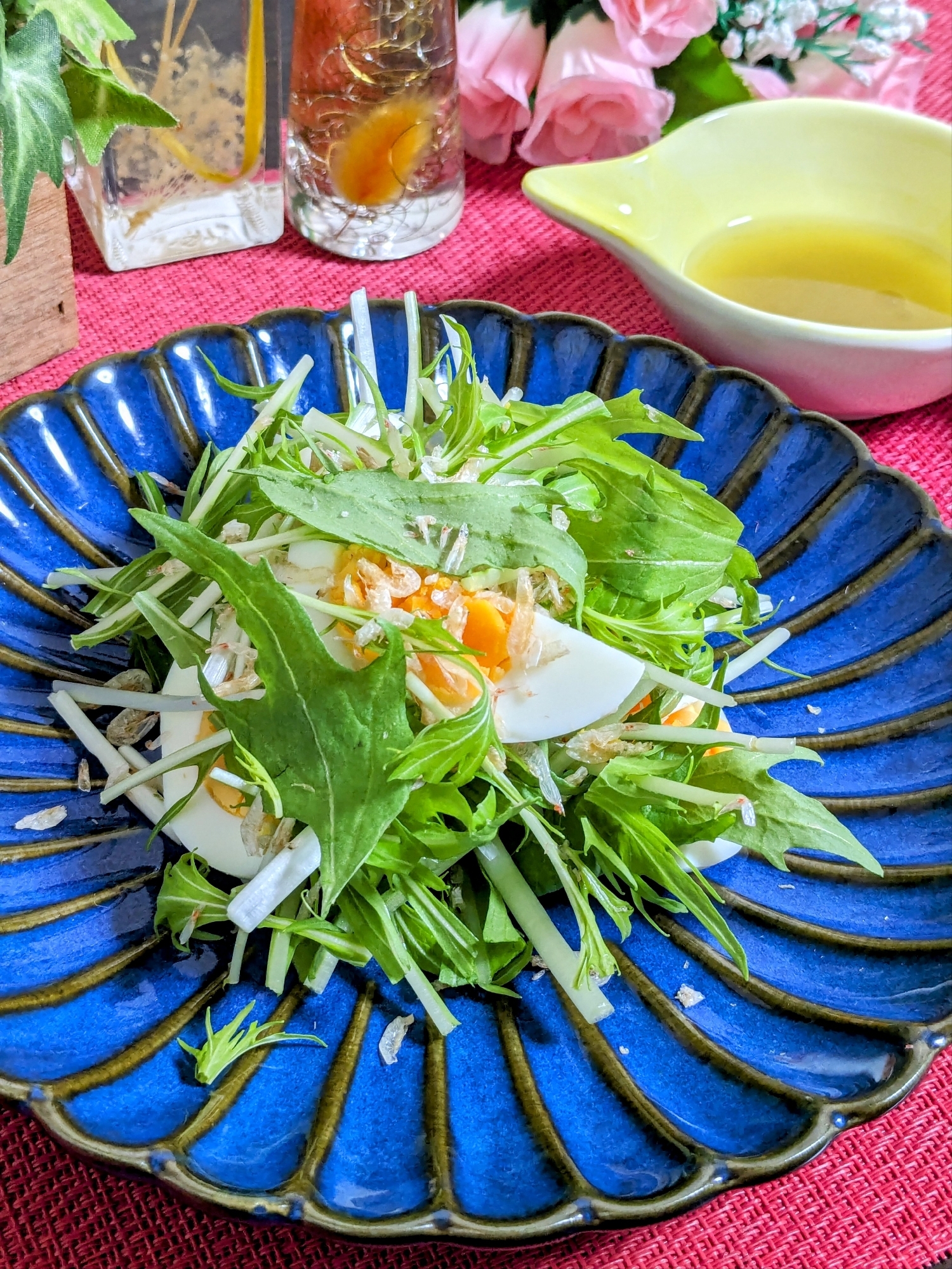 水菜と乾燥えびのサラダ〜柚子胡椒ドレッシングで〜
