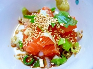 サーモンのネギごまワサビ醤油和え＊＊ レシピ・作り方 by *megmako