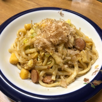 素朴！とん豚キャベツの炒めうどん