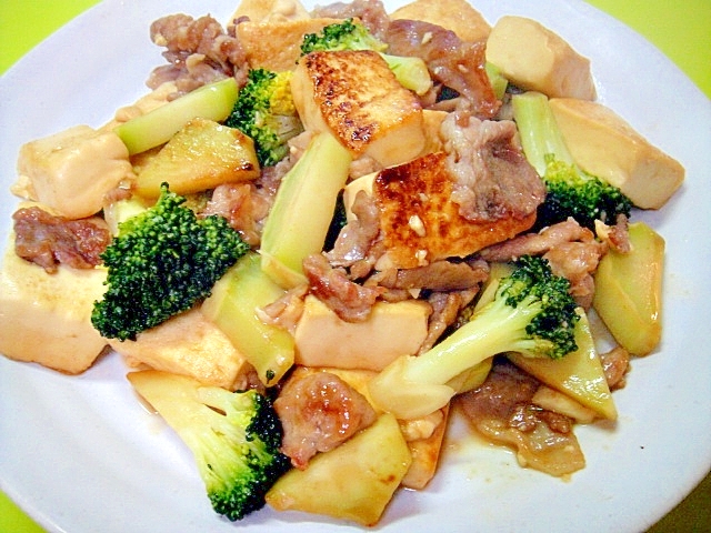 豆腐とブロッコリー豚肉の和風炒め