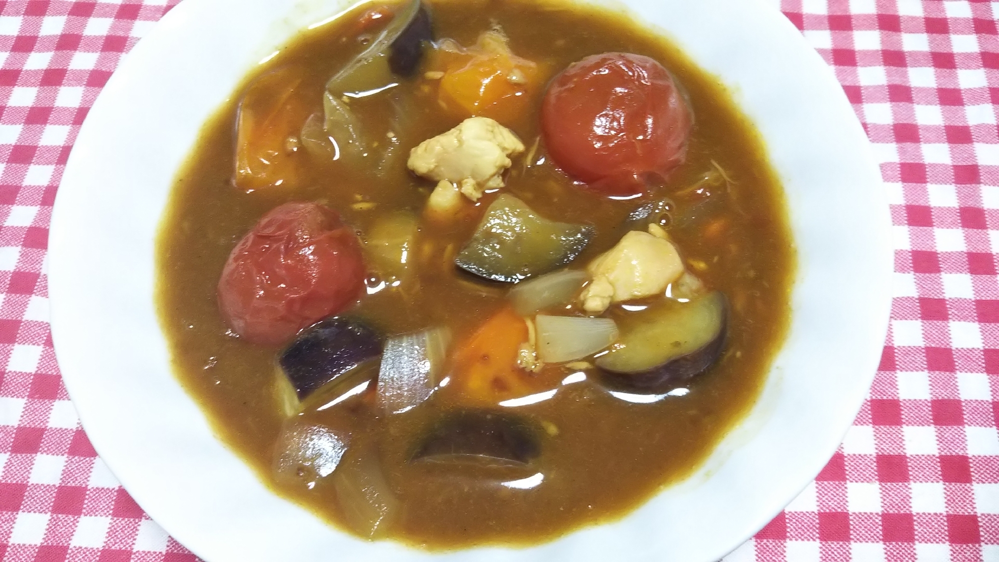 鶏肉と茄子とトマトのカレースープ☆