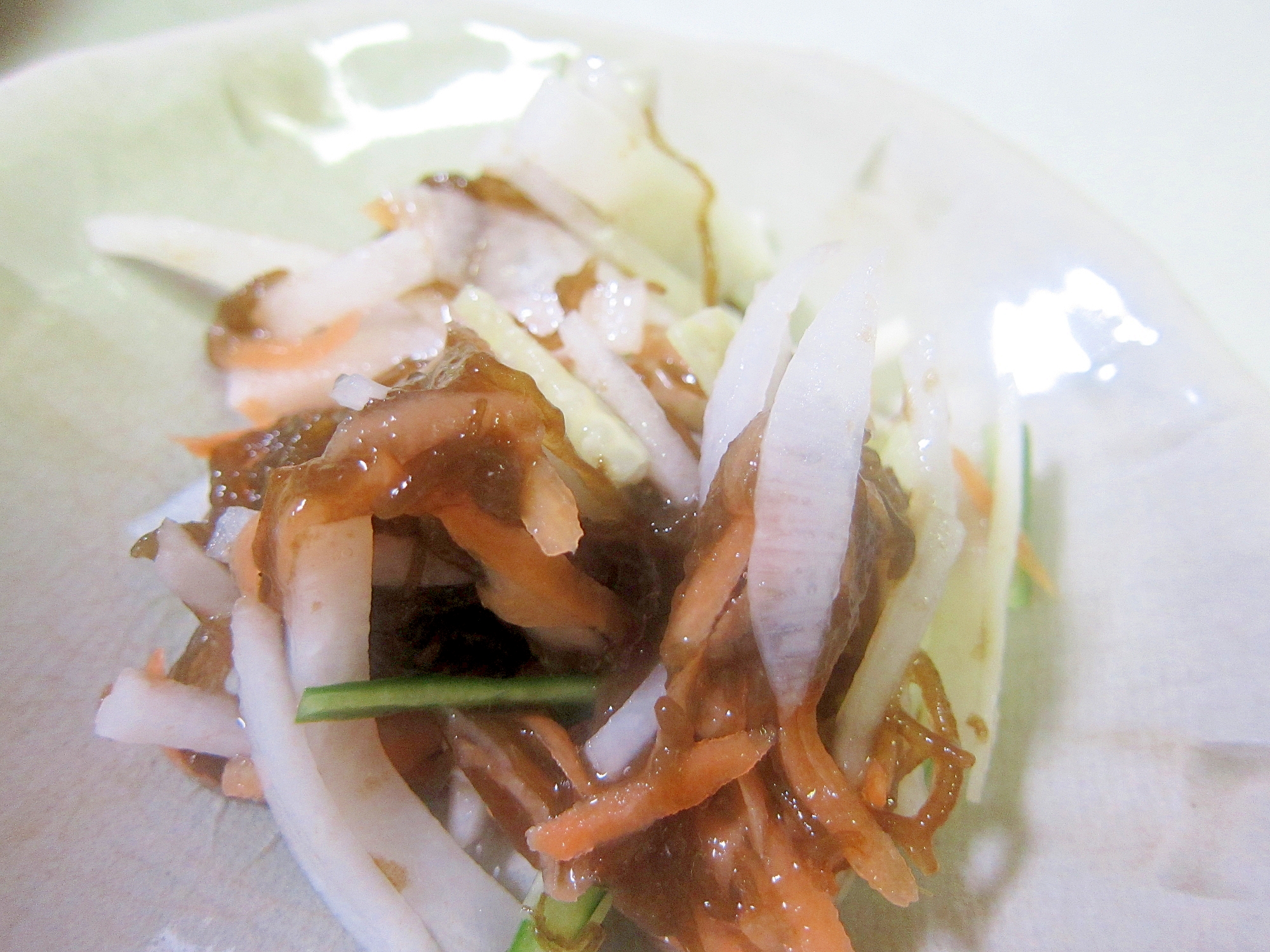 水菜と大根ともずくのメープル酢醤油