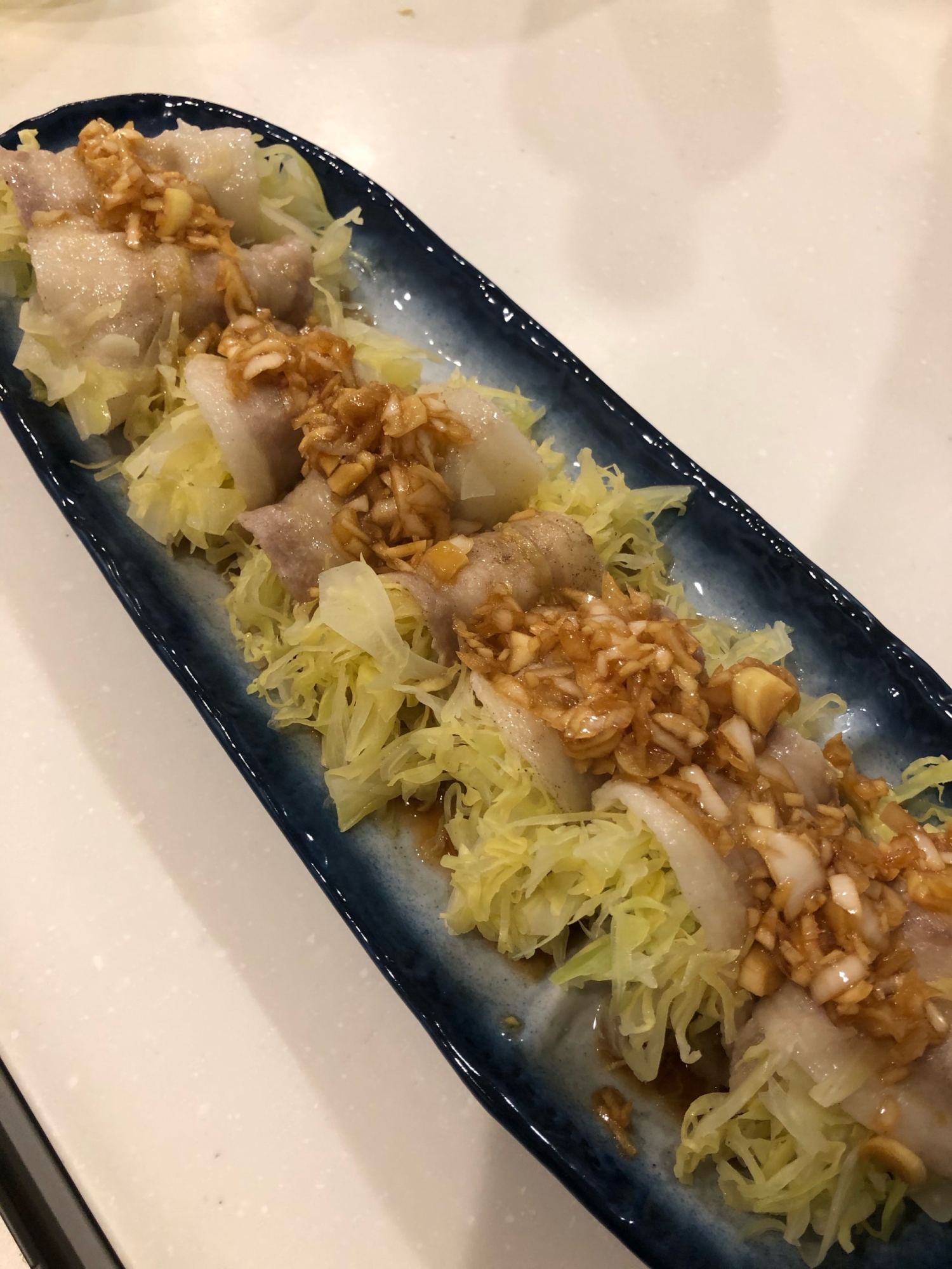キャベツの豚バラ巻き ネギだれかけ