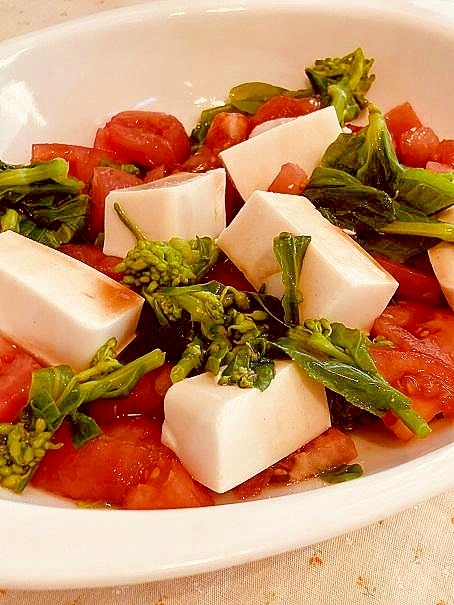 菜の花とトマトと豆腐のごま風味サラダ