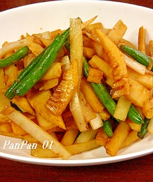 大根の皮 たけのこインゲンきんぴら レシピ 作り方 By Panpan01 楽天レシピ