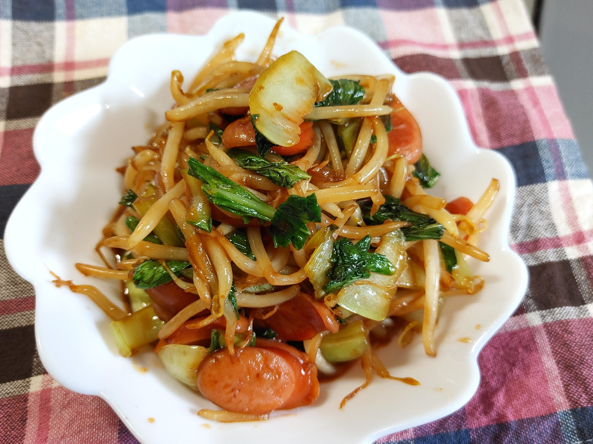 チンゲン菜ともやしの甘味噌炒め