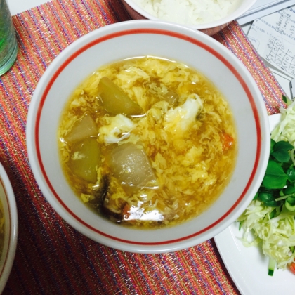 冬瓜の干しエビと枝豆の生姜くずあん