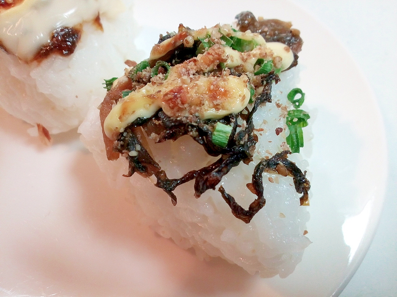 野沢菜の油炒めと葱の焼おにぎり