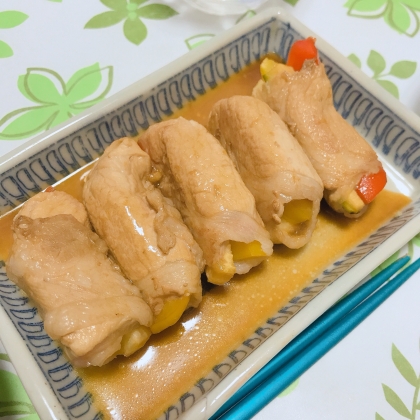 オクラとパプリカのカラフル肉巻き焼き♪