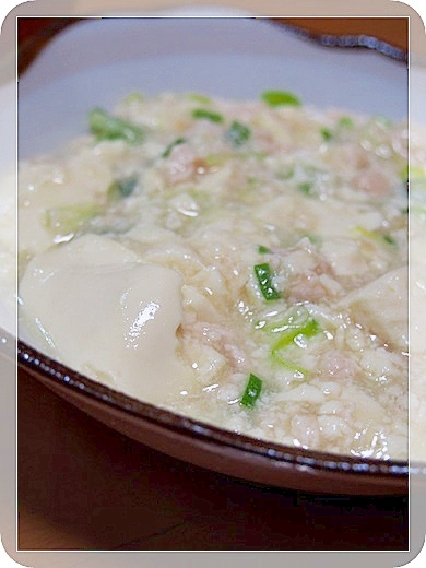 マルコメの鶏がらスープの素で　白い鶏塩麻婆豆腐