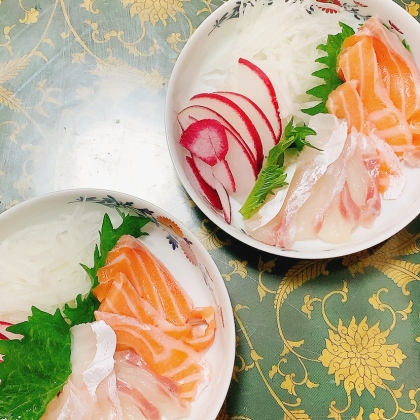 お刺身サラダ 野菜と一緒に♡