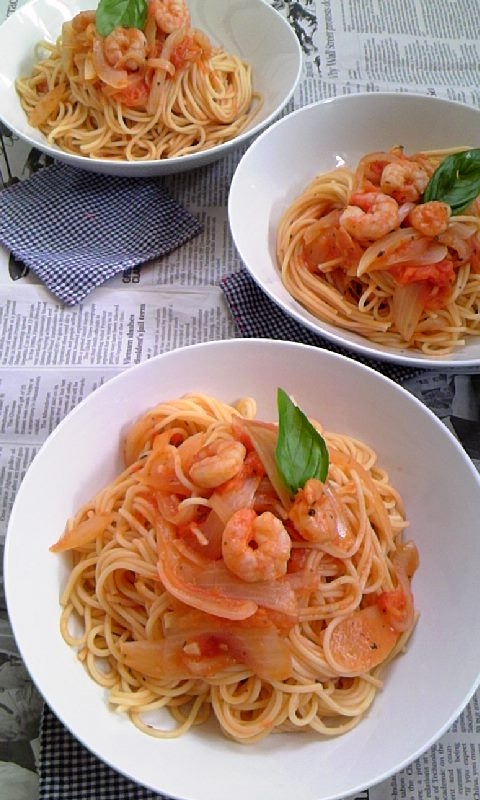 海老とトマトのスパゲティ♪