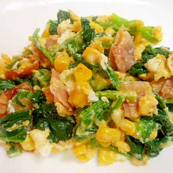 ほうれん草 コーン ベーコン チーズの卵炒め レシピ 作り方 By アルプスの乙女 楽天レシピ ほうれん草 コーン ベーコン チーズの卵炒め レシピ 作り方 By アルプスの乙女 楽天レシピ