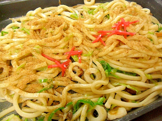 簡単ちくわの焼きうどん　めんつゆ使用