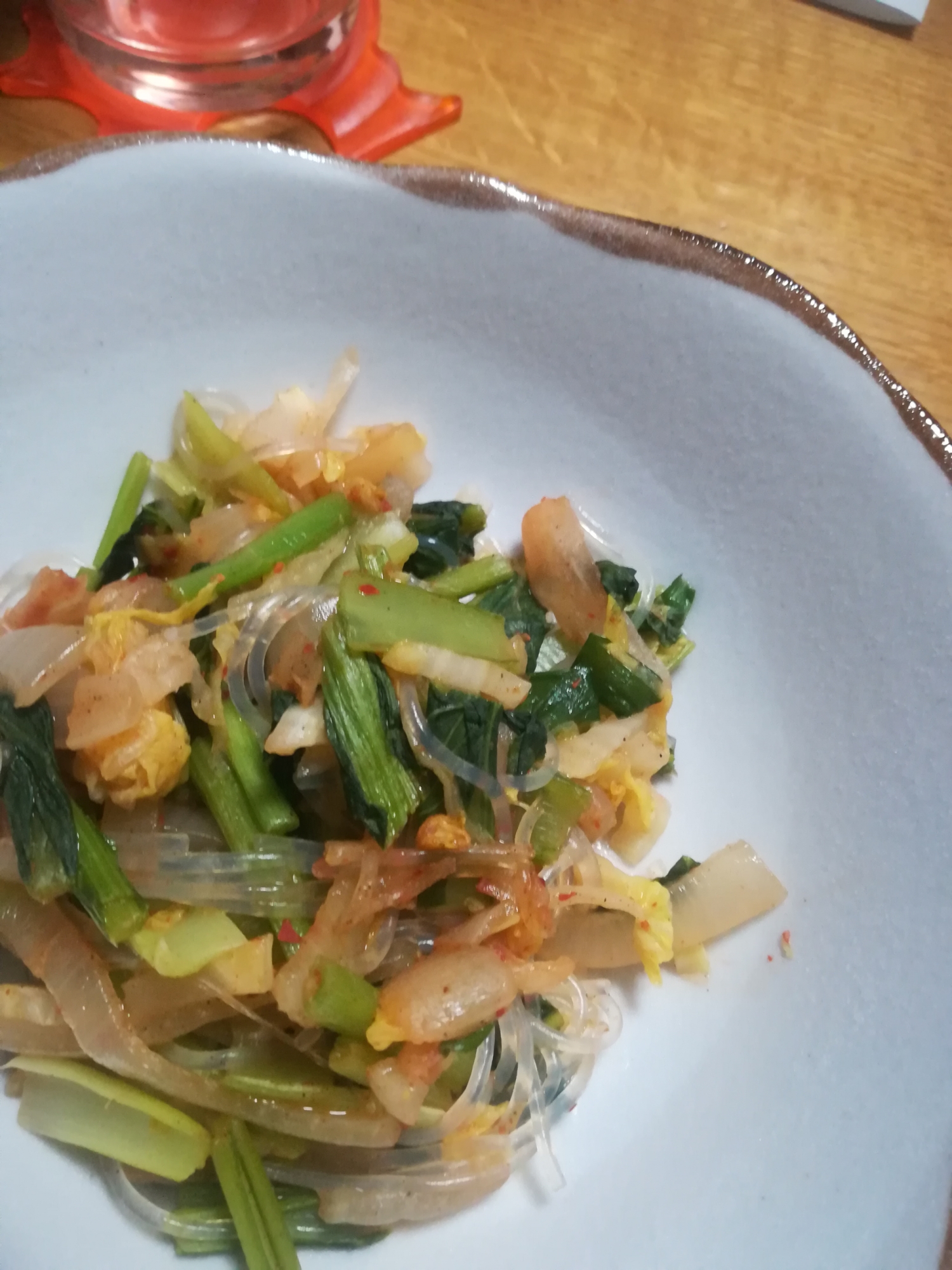 小松菜と春雨のキムチ炒め