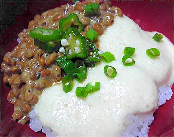 オクラと納豆のとろろ丼