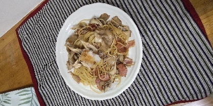 おろし大根でスパゲティー♪（ピーマン＆きのこ他）