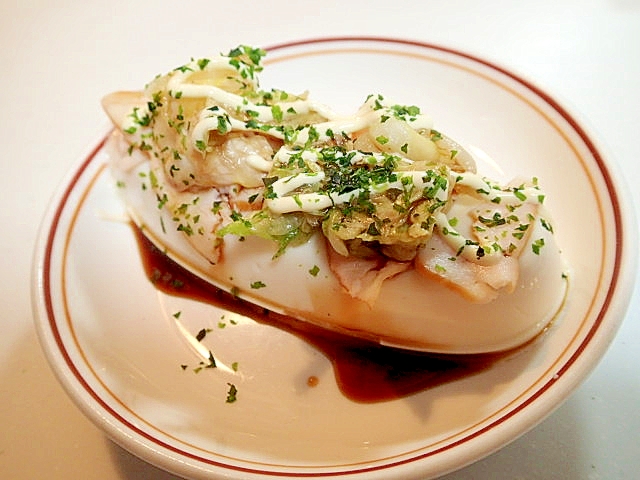 醬油/マヨで　サラダチキンと白菜漬けと青のりの冷奴