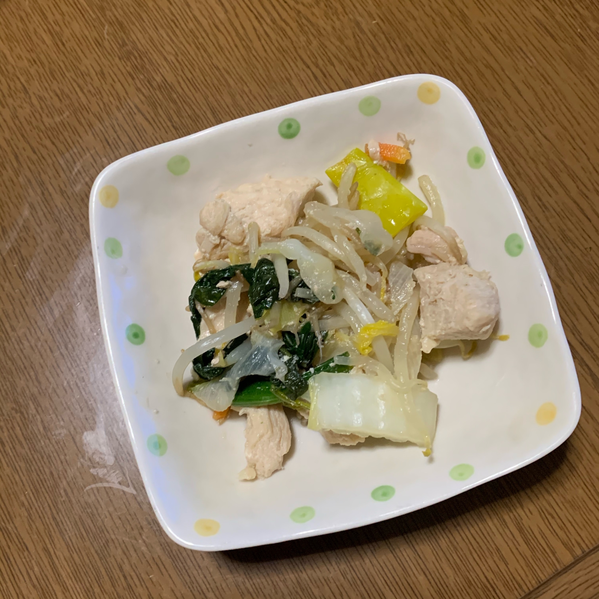 鶏胸肉と白菜、もやしの炒め物