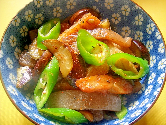 茄子とこんにゃく万願寺唐辛子の炒り煮